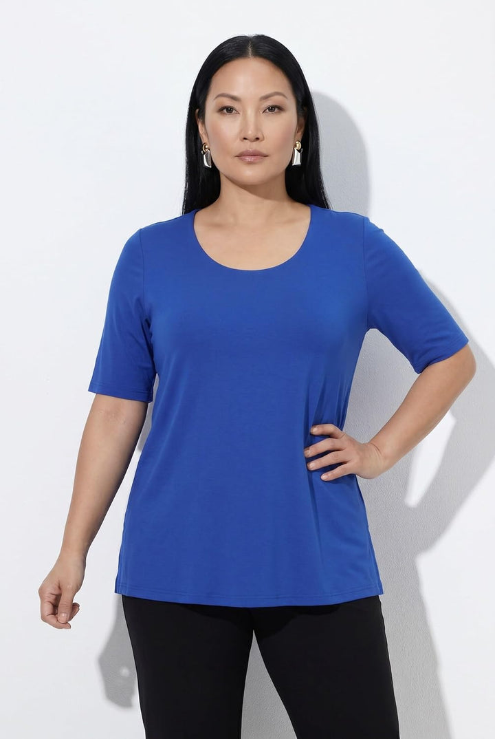 Ulla Popken Damen grosse Grössen Übergrössen Plus Size Shirt 1/2 Arm Doublelayer 820860 42-44 Kobalt