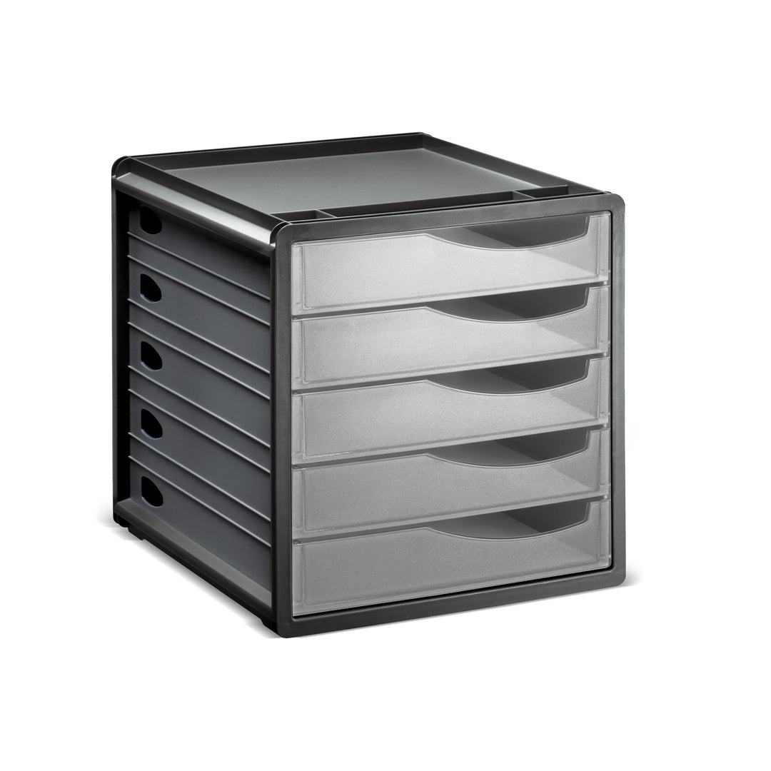 Rotho Spacemaker Schubladenbox / Bürobox mit 5 Schüben, Kunststoff (PS) BPA-frei, transparent/anthra