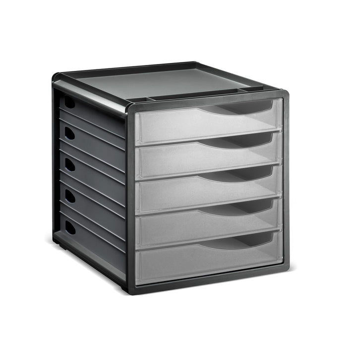 Rotho Spacemaker Schubladenbox / Bürobox mit 5 Schüben, Kunststoff (PS) BPA-frei, transparent/anthra