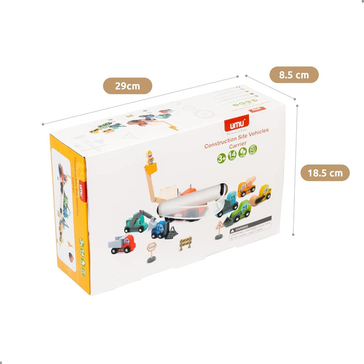 umu® Holz Baufahrzeug Transporter Spielset für Kinder kompatibel mit Brio World Eisenbahn Sets & And