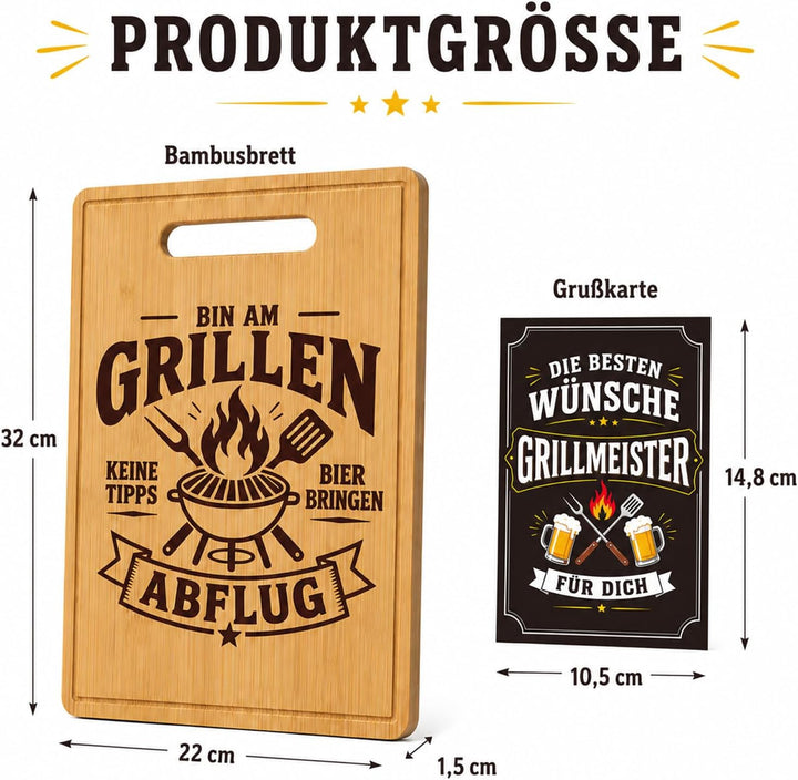 Geschenk für Männer, Bambus Grillbrett mit Grusskarte, lustiges Schneidebrett 32 x 22 x 1,5 cm, Gril