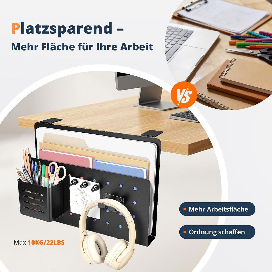 Schreibtisch Organizer Clip-On – Bohrfreie Laptop Halterung für Tischkanten 1–5,6 cm, mit Stifthalte