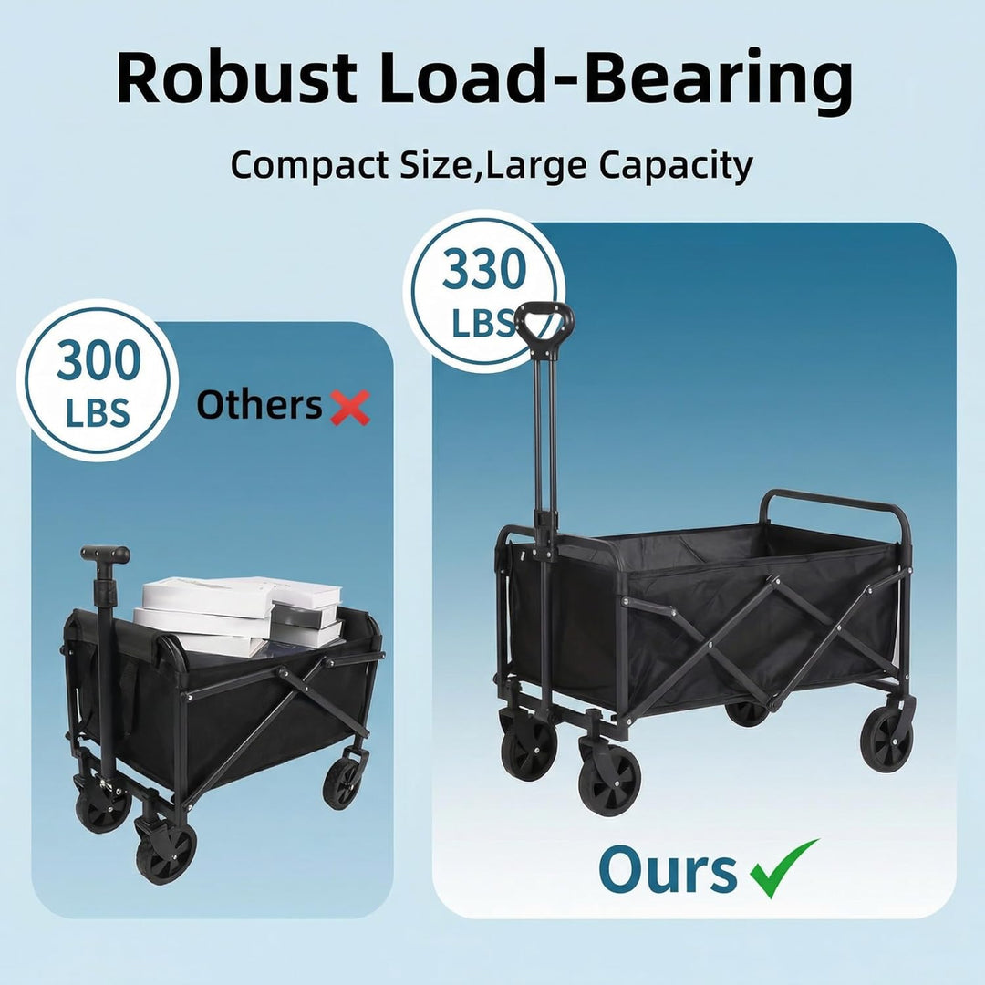 100L Klappbarer Bollerwagen, Handwagen Faltbar mit Leisen Rädern, 150kg (330LBS) Traglast, Bollerwag