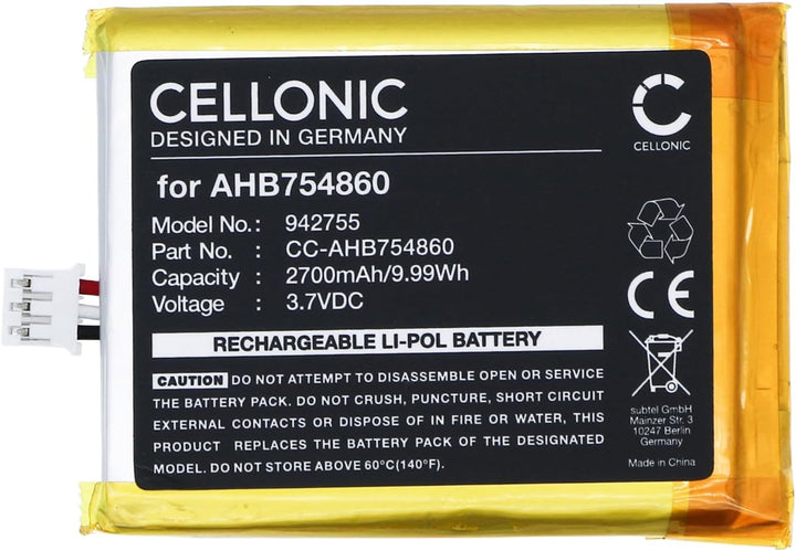 CELLONIC, Lautsprecherakku kompatibel mit Divoom Ditoo Pro (2700mAh, 3.7V) Ersatzakku AHB754860