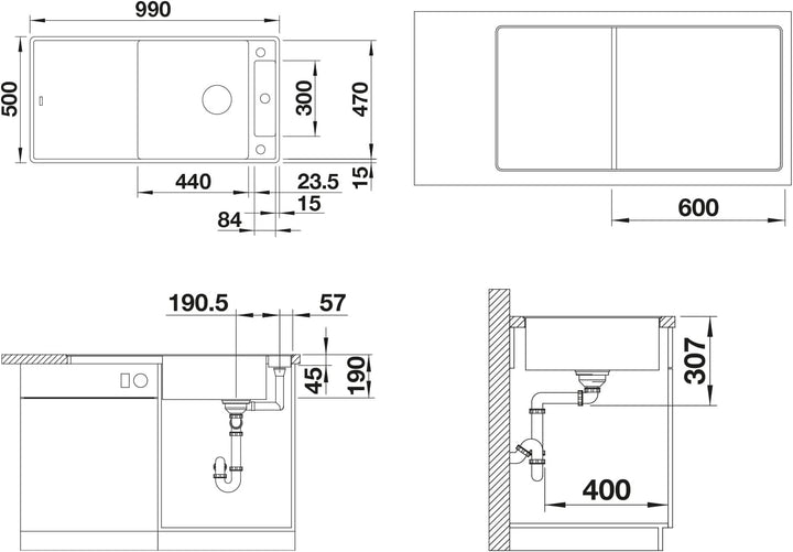 BLANCO AXIA III XL 6 S-F | Granitspüle aus SILGRANIT softweiss | Einbauart: Flächenbündig | reversib
