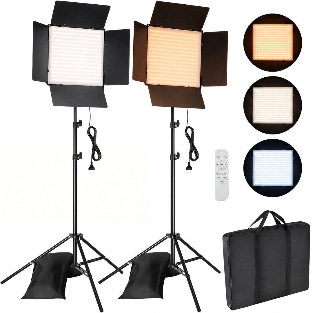 LED Videoleuchte 2er-Set, 110W 720 LEDs 3000-6300K Dimmbar | Flächenleuchte mit 195cm Stativ, Fernbe