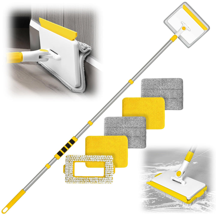 JEHONN Wischmopp Fliesenreiniger Gerät mit Langem Griff 142 cm, Wand und Fussleisten Reiniger, 4-in-