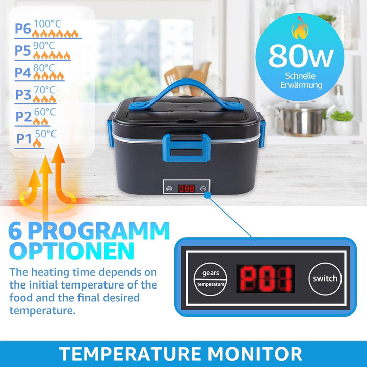 Kimfead Elektrische Lunchbox mit Anzeige Temperatur Lunch Box Elektrisch 80W Electric Lunch Box 1.8L