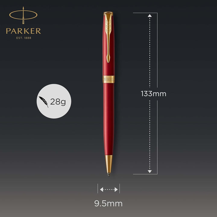 Parker Sonnet Kugelschreiber | Rote Lackierung mit Goldzierteilen | Mittlere Spitze | schwarze Tinte