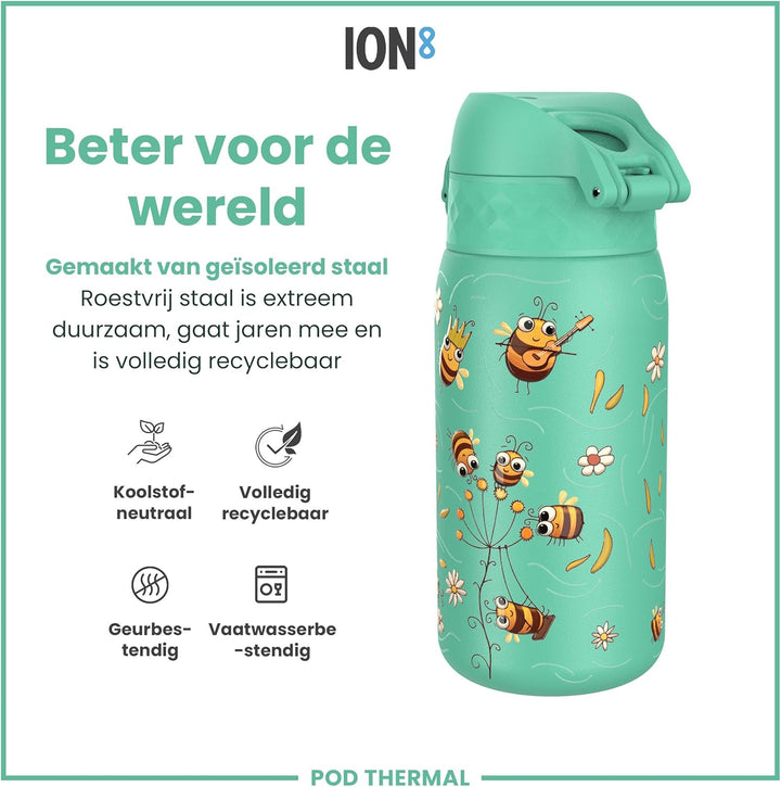 Ion8 Isolierte Edelstahl-Trinkflasche, 320 ml, Auslaufsicher, Einhandöffnung, Sichere Verriegelung,