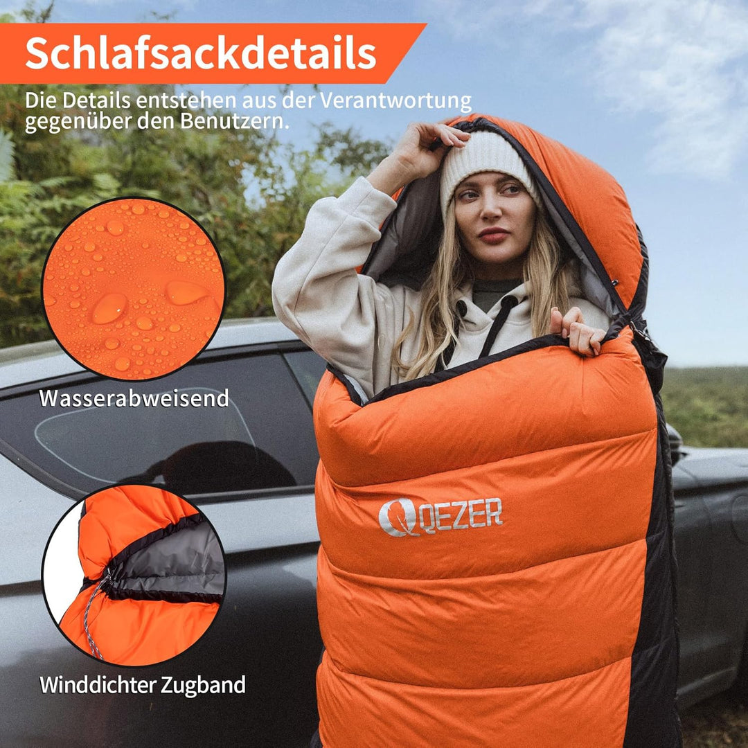 Daunenschlafsack,schlafsack kleines packmass , 600FP+ Premium-Daunen, 12°C bis -24°C, leicht und war