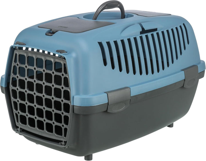 TRIXIE Transportbox Capri 2 – XS-S: 34 × 31 × 55 cm, grau/blau, Transportbox für Hunde bis 8 kg – Tr