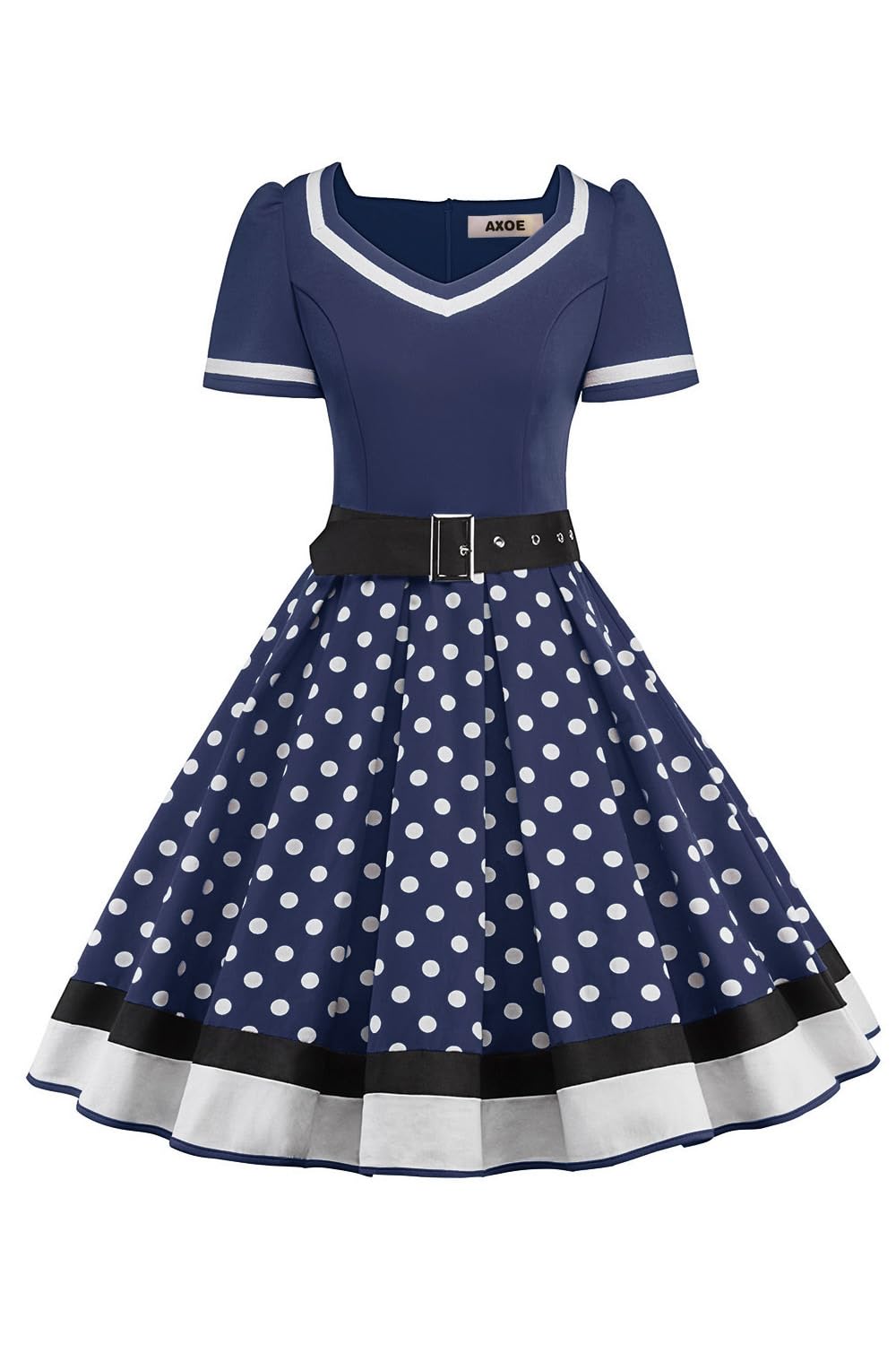 AXOE Damen 50er Jahre Kleider Rockabilly Petticoat Vintage L Navy, L Navy