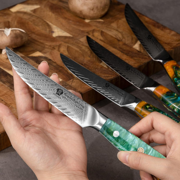 WILDMOK Steakmesser, 13cm nicht gezahnt, Steakmesser-Set mit 4 Stück, Steakmesser aus japanischem Da
