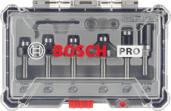 Bosch Professional 6tlg. Rand- und Kantenfräser Set (für Holz, Zubehör Oberfräsen mit 8 mm Schaft) 6