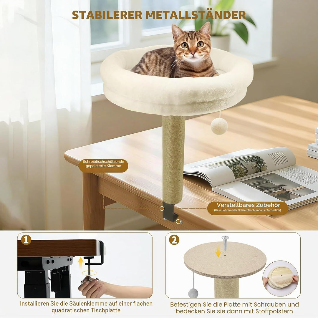 Katze Bett für Dest, Katzes Schreibtisch Bett mit Scritching Post, Platzsparende Katze Möbel, Perch