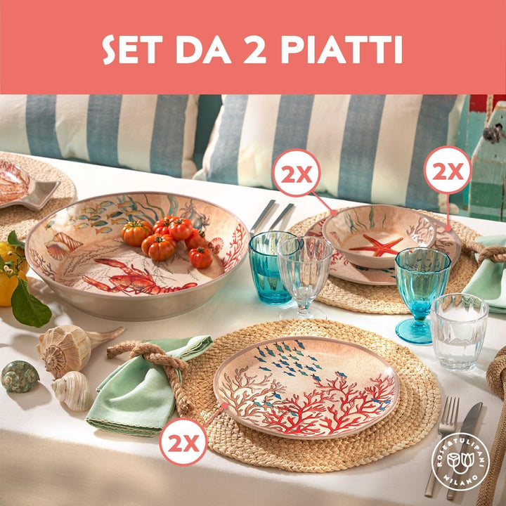 THUN Sea Life Set 2 Suppenteller 100% Melamin 19,5 cm in Geschenkbox