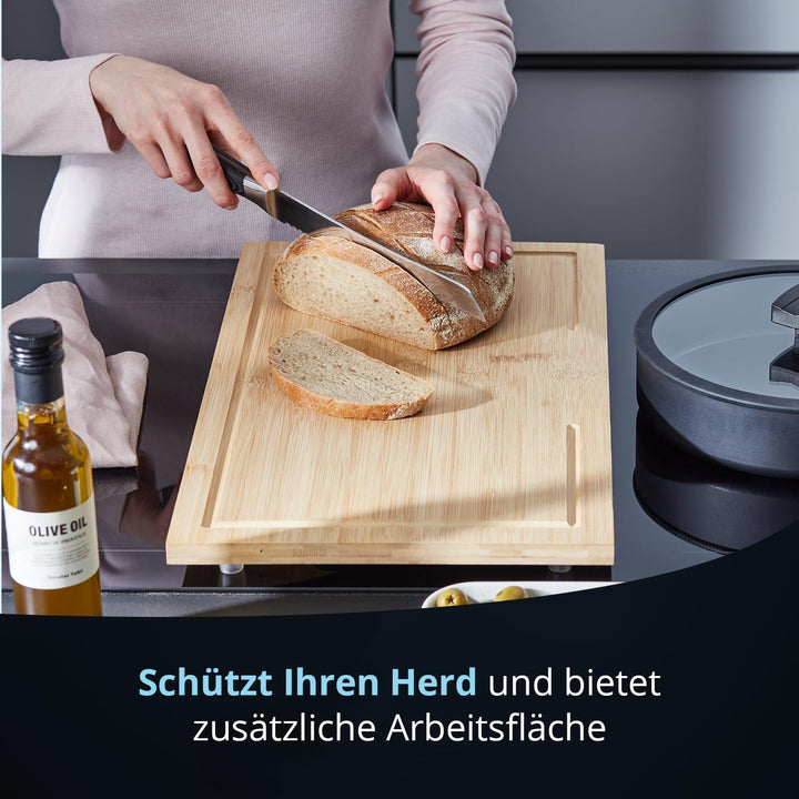 KHG Herdabdeckplatten Bambus 2er-Set je 50x28 cm Holz braun, Kochfeld-Abdeckung für alle Herdarten i