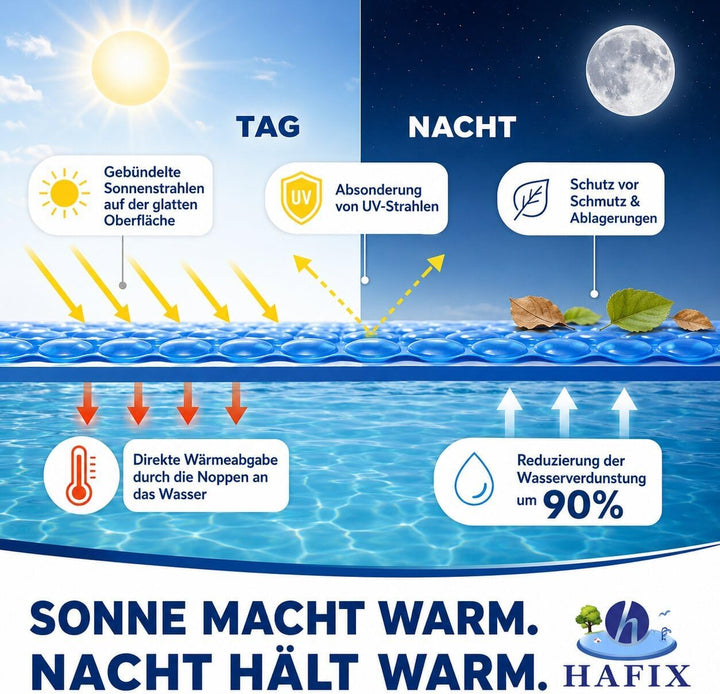 HAFIX® Solarplane Cover für runde Pools Ø 305 cm - Planengrösse Ø 290cm - Poolplane Solarpoolheizer