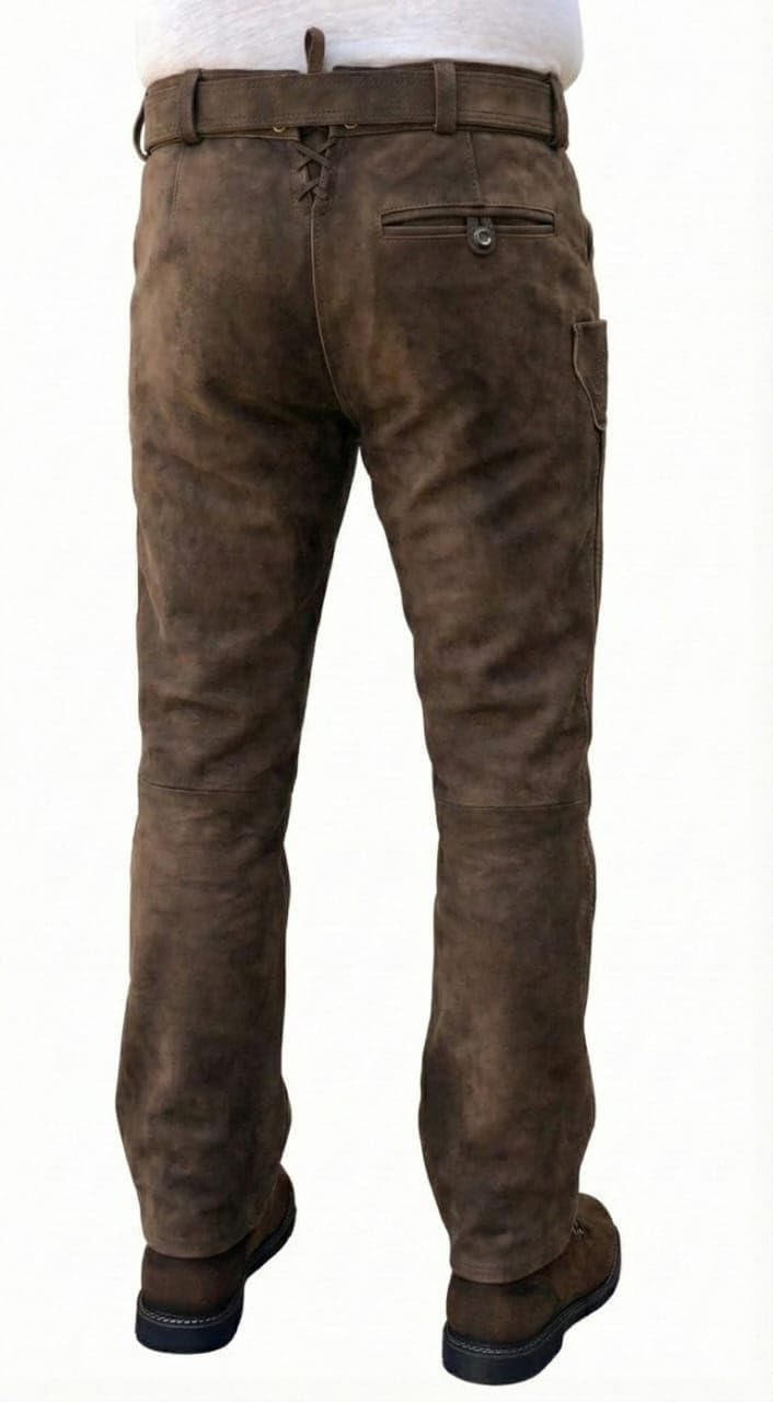 Unikat Lange Hirschlederhose Soft ECHT-Leder für Männer Antik Braun Grösse 46 bis 64 46 Lang Braun,