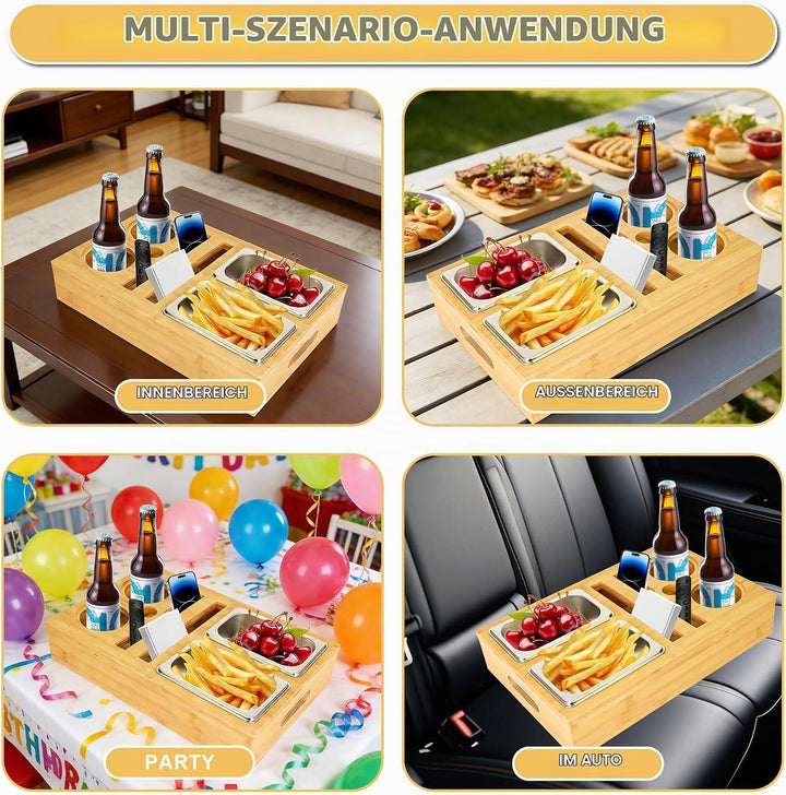 Couchbar Snackbox Grau Mit Snackschalen Aus Edelstahl Sofa Tablett Geeignet für Wohnzimmer, Sofa, Ga
