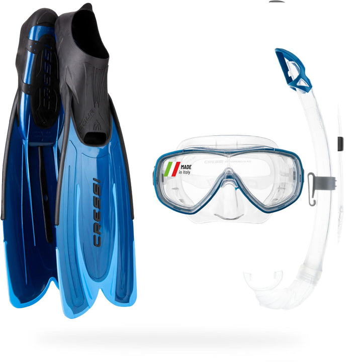 Cressi Agua Bag Sets-flossen, Tauchmaske, Schnorchel 39/40 Blau, 39/40 Blau