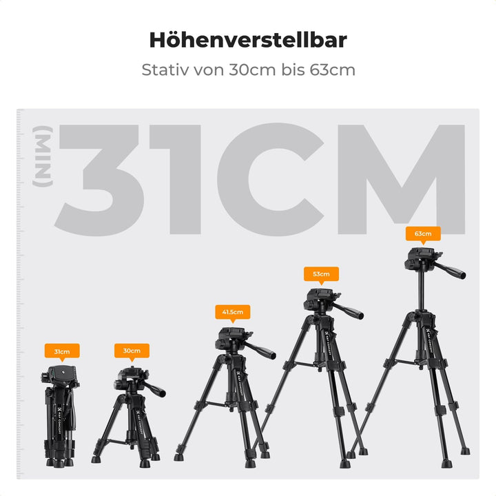 K&F CONCEPT Mini Tischkamerastativ, S233A0 25,5'' Stativ mit Fernbedienung, klein und tragbar für DS