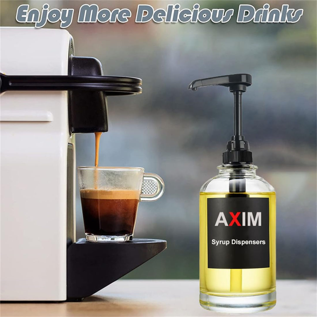 AXIM Kaffeesirupspender, 2 Stück, 500 ml, Glas-Sirupspender mit Etiketten und Trichter, Kaffeebar-Or