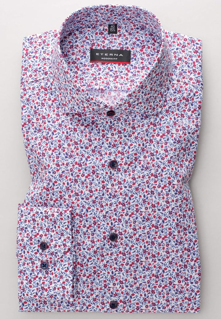 eterna Herren bedrucktes Twill-Hemd MODERN FIT 1/1 rot 40_H_1/1