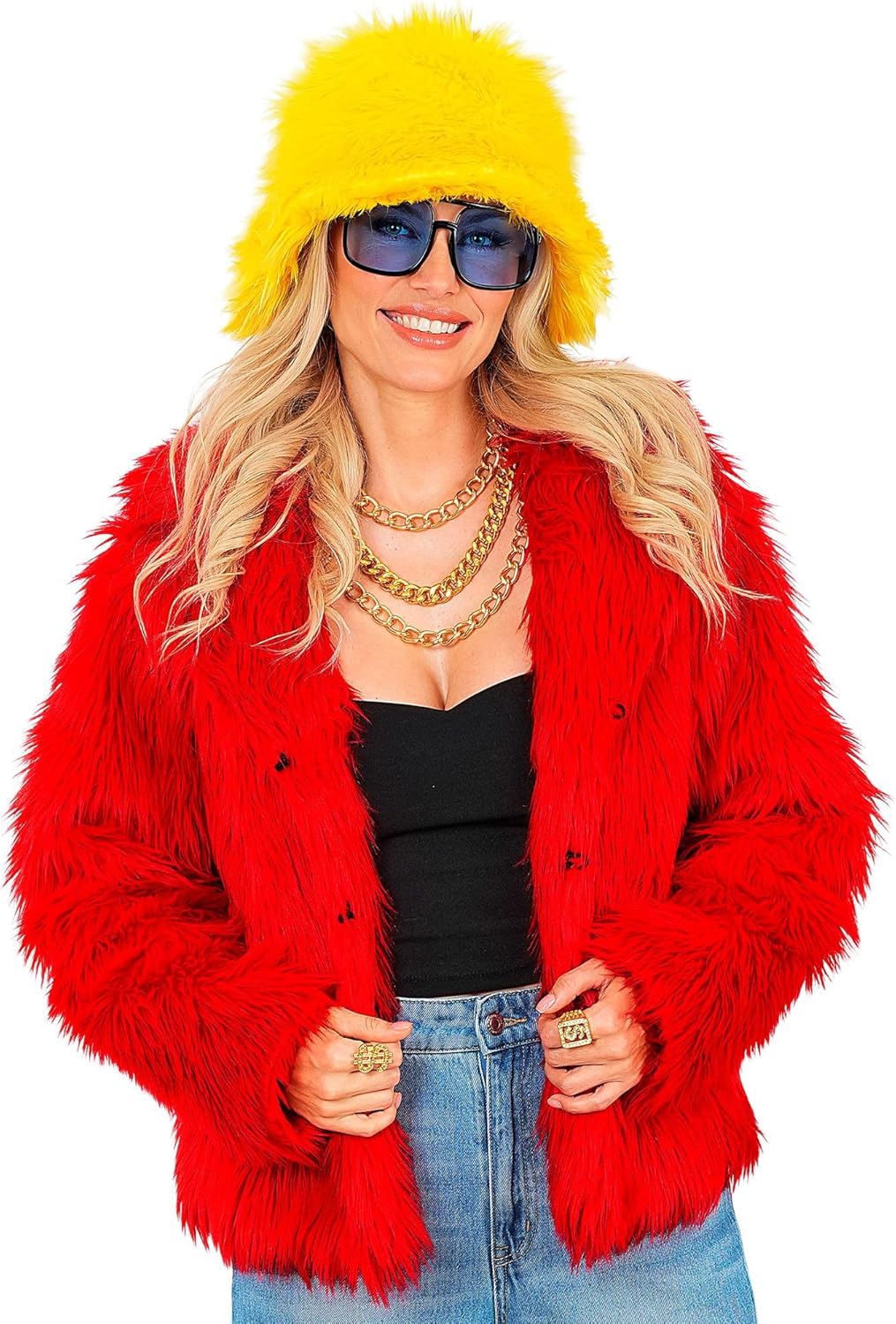 W WIDMANN MILANO Party Fashion - Damen Kunstfell-Jacke, flauschiger Pelz, Plüschjacke, Kostüm, Party