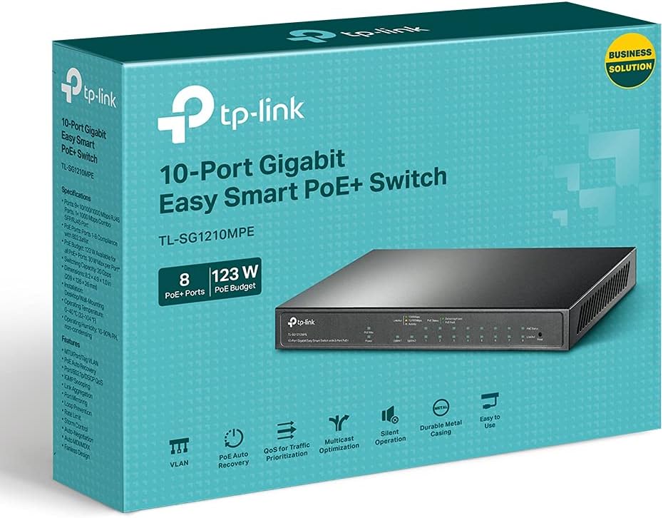 TP-Link TL-SG1210MPE Gigabit 10 Port Managed PoE Switch (8 Gigabit PoE+ Ports, 1* Gigabit SFP Port,