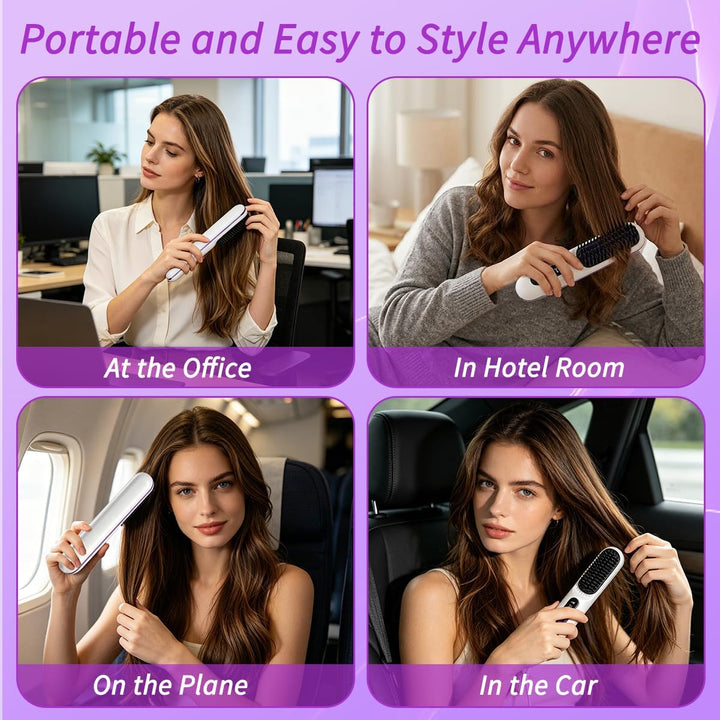 Stylingbürste für Kurze Haare, Kabellose Styling Bürste, Glättbürste Kabellos mit 3 Wärmestufen 160°