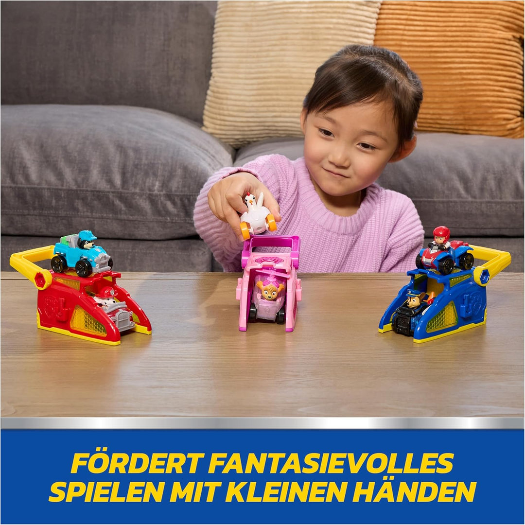 PAW PATROL – Pup Squad Launcher mit Chase & Ryder, 2 Mini Fahrzeuge (ca. 6,5cm) mit Launcher für ras