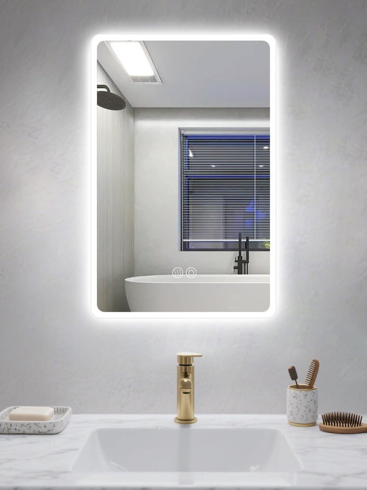 Badspiegel mit Beleuchtung, 50x70cm LED Badezimmerspiegel mit Touchschalter, Dimmbar Lichtfarbe 3 Fa