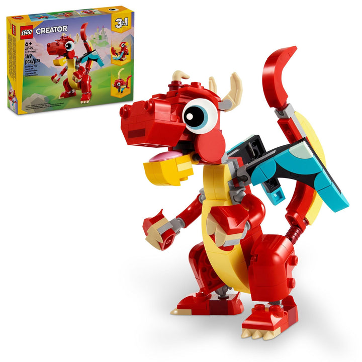 LEGO Creator 3 in 1 Roter Drache Spielzeug, Verwandelt sich vom Drachenspielzeug zum Fischspielzeug