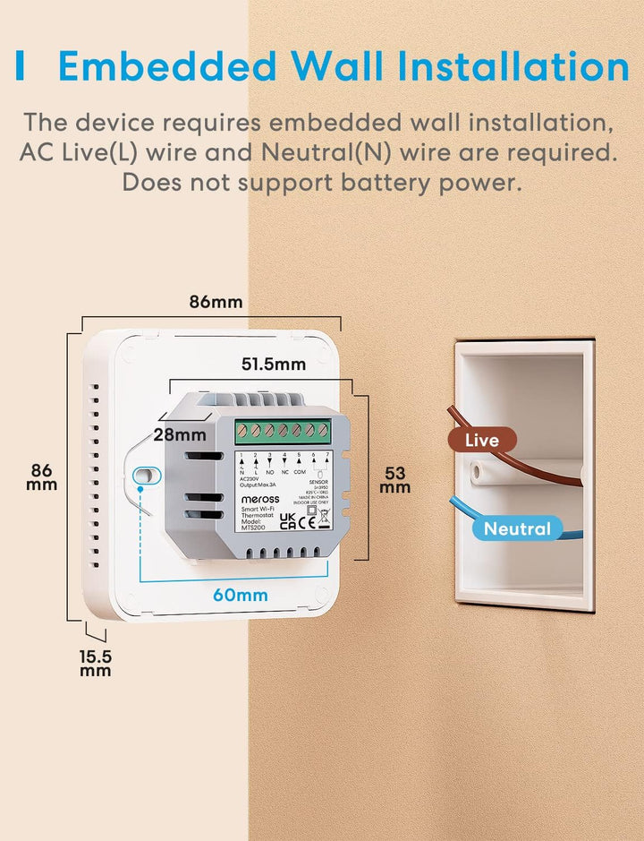 Meross Smart Elektrische Thermostat, Fussbodenheizung WLAN Raumthermostat kompatibel mit HomeKit, Al