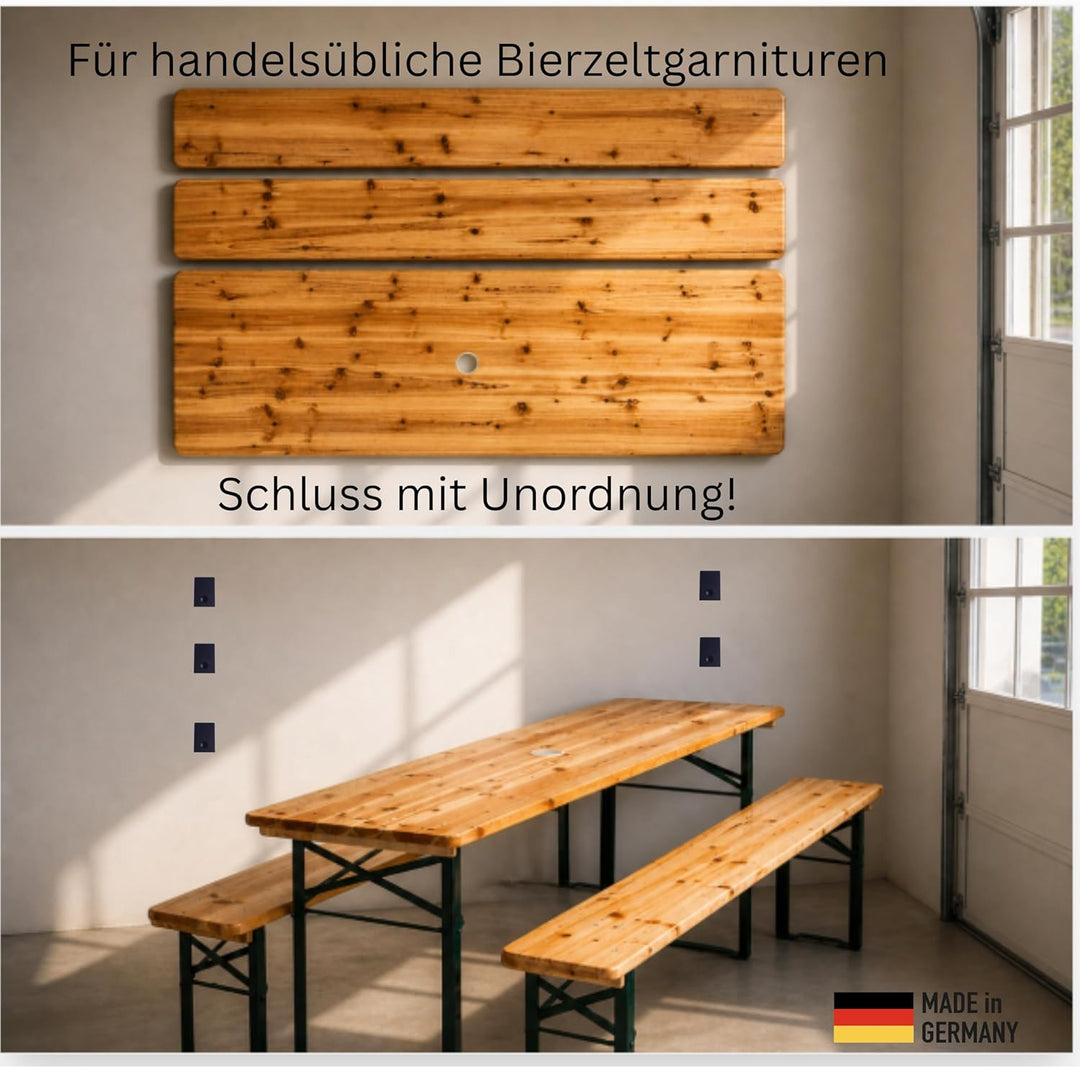 Wandhalterung Bierzeltgarnitur Set 6 Stück – Halter für Bierbank & Tisch – Festzeltgarnitur Wandhalt