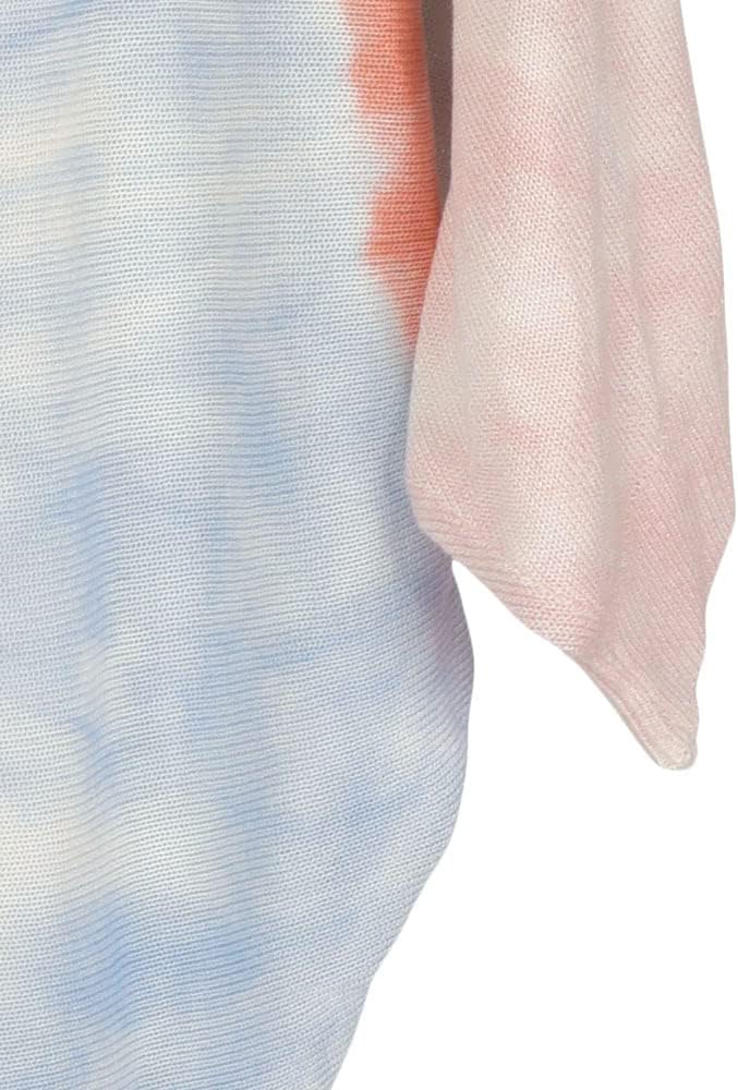 styleBREAKER Damen Feinstrick Poncho mit Batik Muster, 3/4 Ärmel, V-Ausschnitt, sommerlich leicht, E