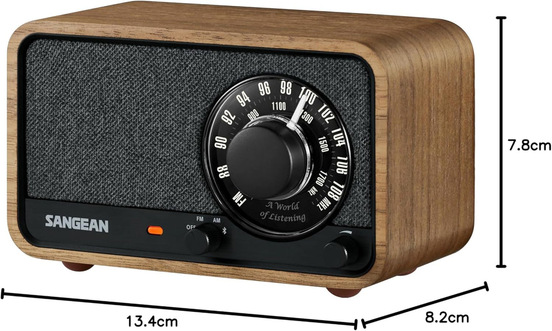 SANGEAN WR-8 – Tragbares Vintage Radio mit Bluetooth Lautsprecher, FM-Empfang, integriertem Akku, Ec
