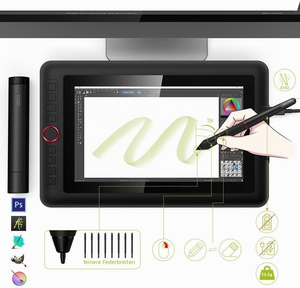 XPPen Grafiktablett mit Display Artist 12 Pro, vollständig laminiertes Display, 11,6 Zoll, 8 Tastenk