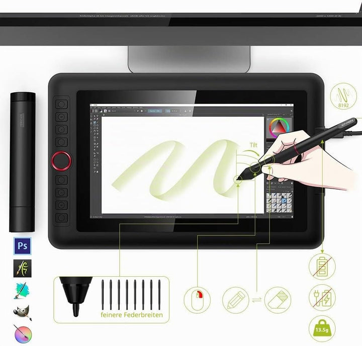 XPPen Grafiktablett mit Display Artist 12 Pro, vollständig laminiertes Display, 11,6 Zoll, 8 Tastenk