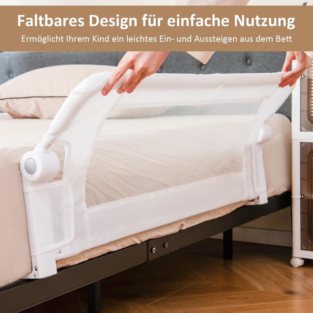 DREAMADE Bettgitter für Babys und Kinder, Kinderschutzgitter Fallschutzgitter aus Eisen, PP und Oxfo
