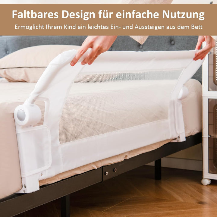 DREAMADE Bettgitter für Babys und Kinder, Kinderschutzgitter Fallschutzgitter aus Eisen, PP und Oxfo