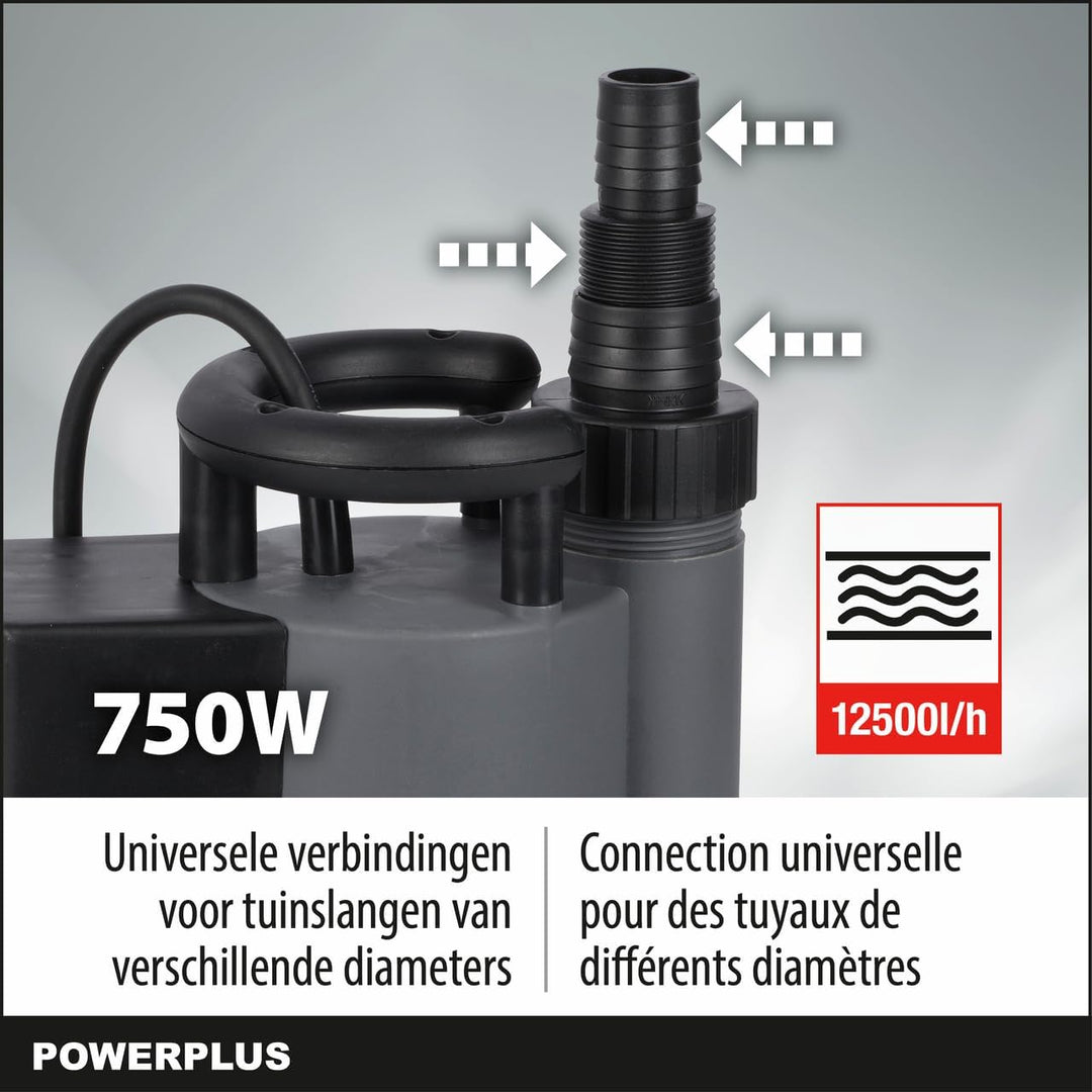 Powerplus Elektrische Wasserpumpe POWEW67920-750 W Tauchpumpe, Maximaltemperatur 35°C und Fördermeng