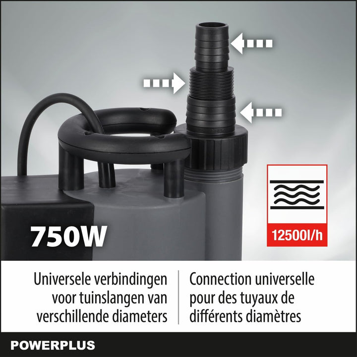 Powerplus Elektrische Wasserpumpe POWEW67920-750 W Tauchpumpe, Maximaltemperatur 35°C und Fördermeng