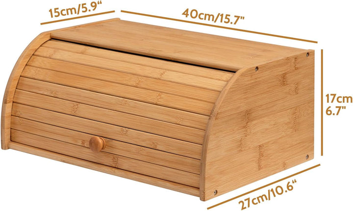 HollyHOME Brotkasten Bambus Gross Natürliche Bambus-Brotkästen für die Küche, Rolltop-Brotaufbewahru