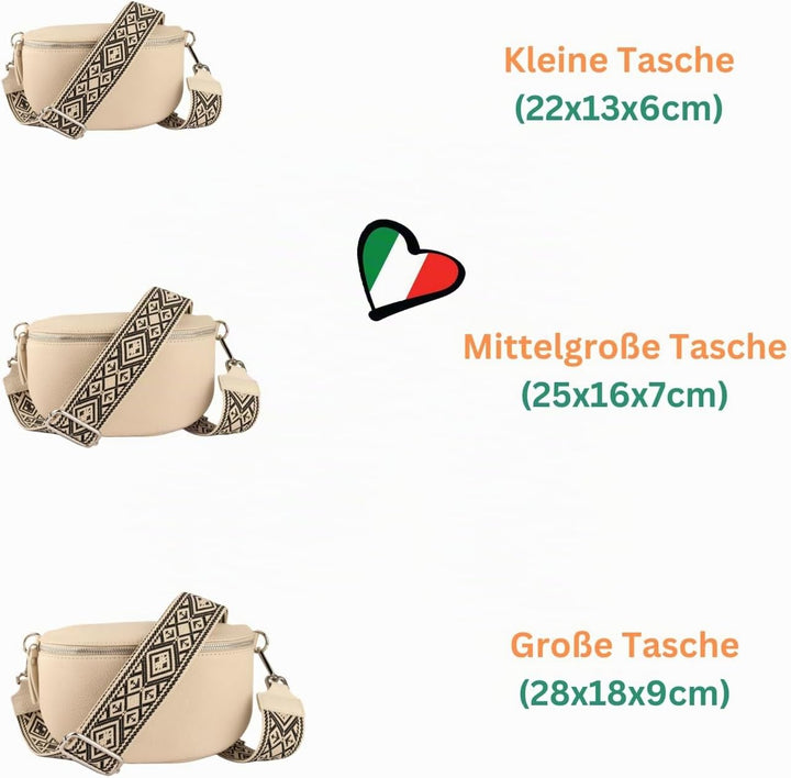 MIRROSI® Bauchtasche Damen, Echtleder, Made in Italy, Umhängetasche, Brusttasche, Crossbody Bag (1 T