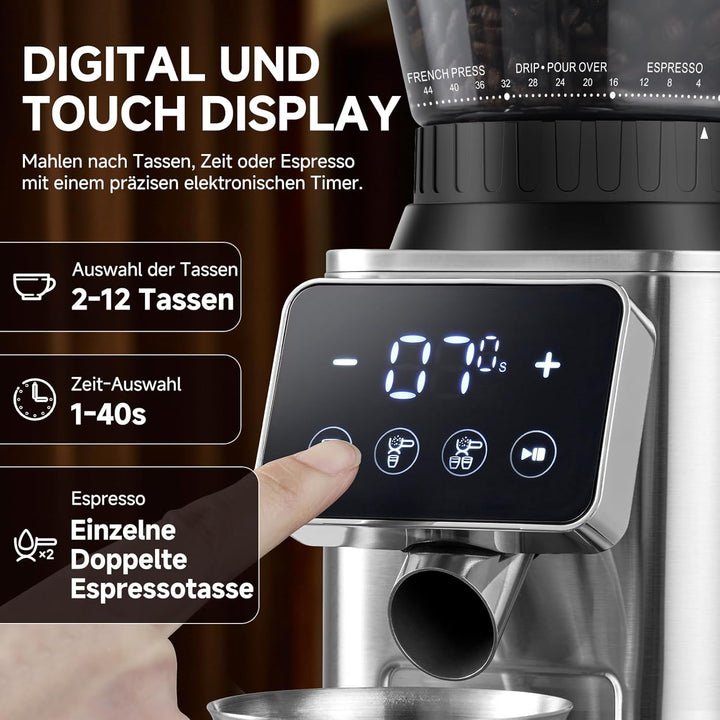 AMZCHEF Kaffeemühle Elektrisch mit Abnehmbarem Halter für Siebträger und Behälter | Kaffeemühle Sieb