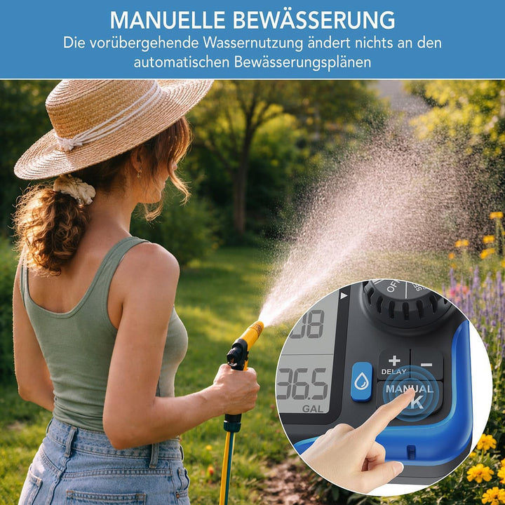 Royal Gardineer Garten Bewässerungsuhr: Digitaler 2in1-Bewässerungscomputer und -Wasserzähler, 3/4"-