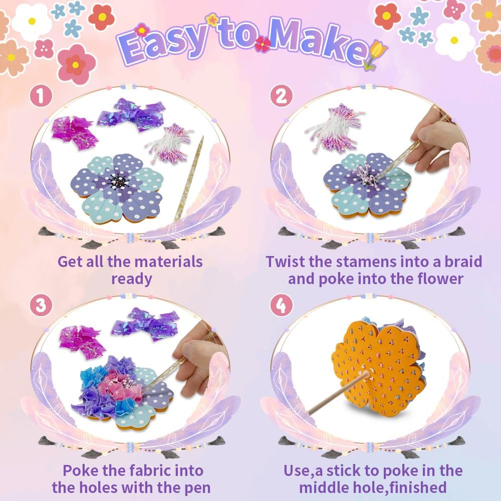 FORESTDREAM Blumen Poke Art Bastelset, DIY Blumenstrauss Basteln mit 8 Blumen und 2 Schmetterlingen,
